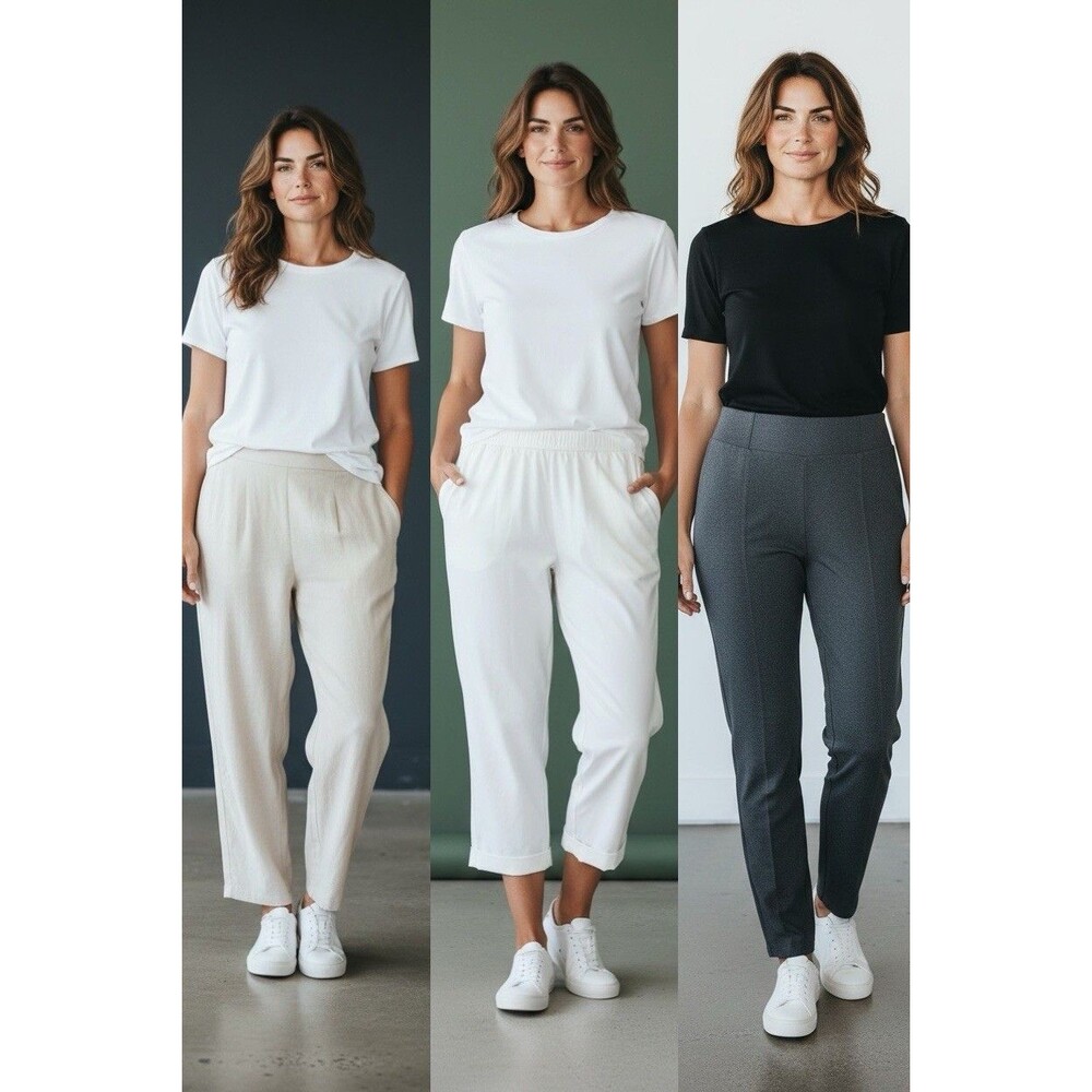 Eileen Fisher Pants Bundle Lot of 3 Size L Large Slouchy Terry Knit Tapered
